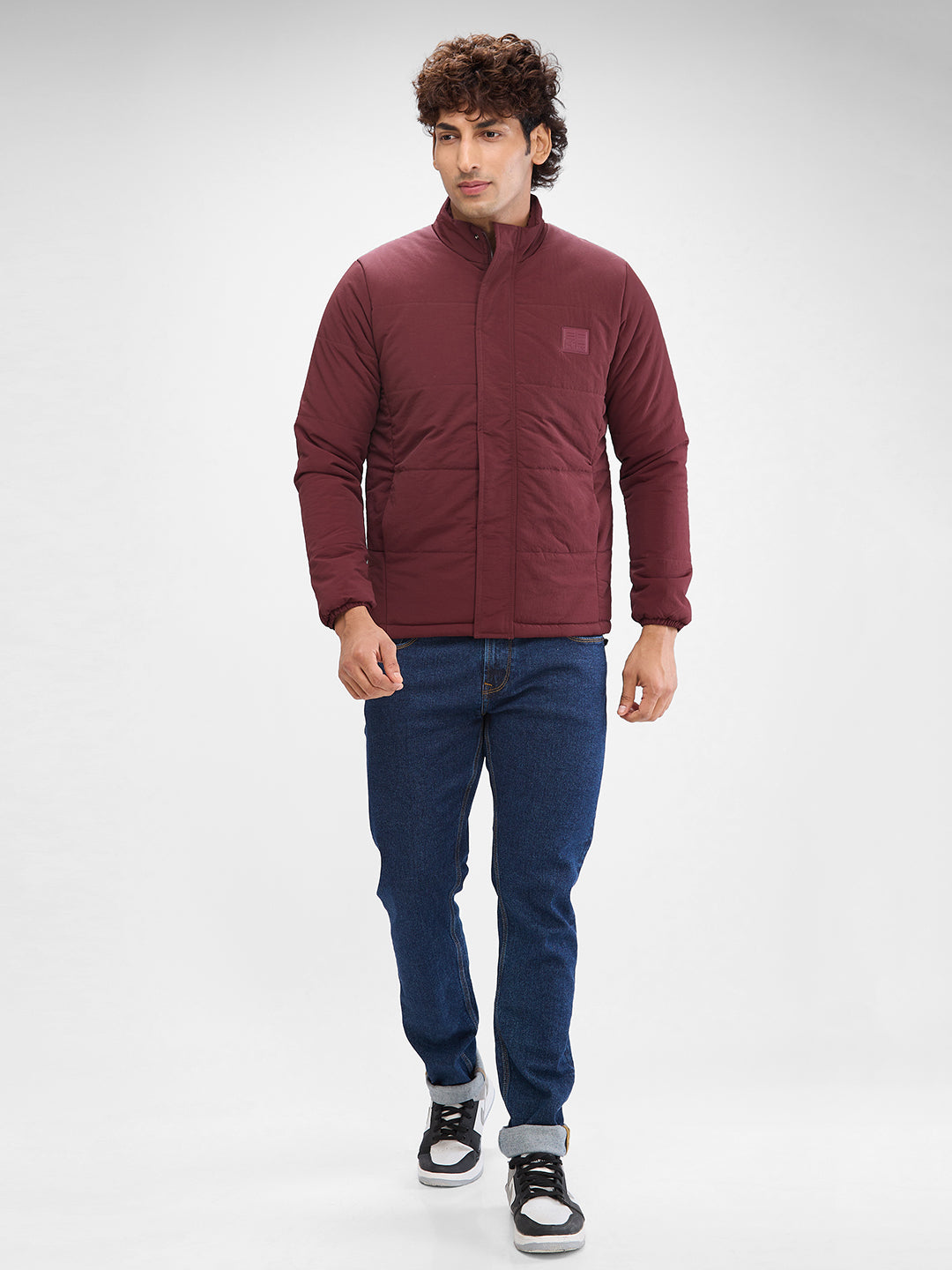 Spykar Deep Wine Red Nylon Full Sleeve Jacket For Men