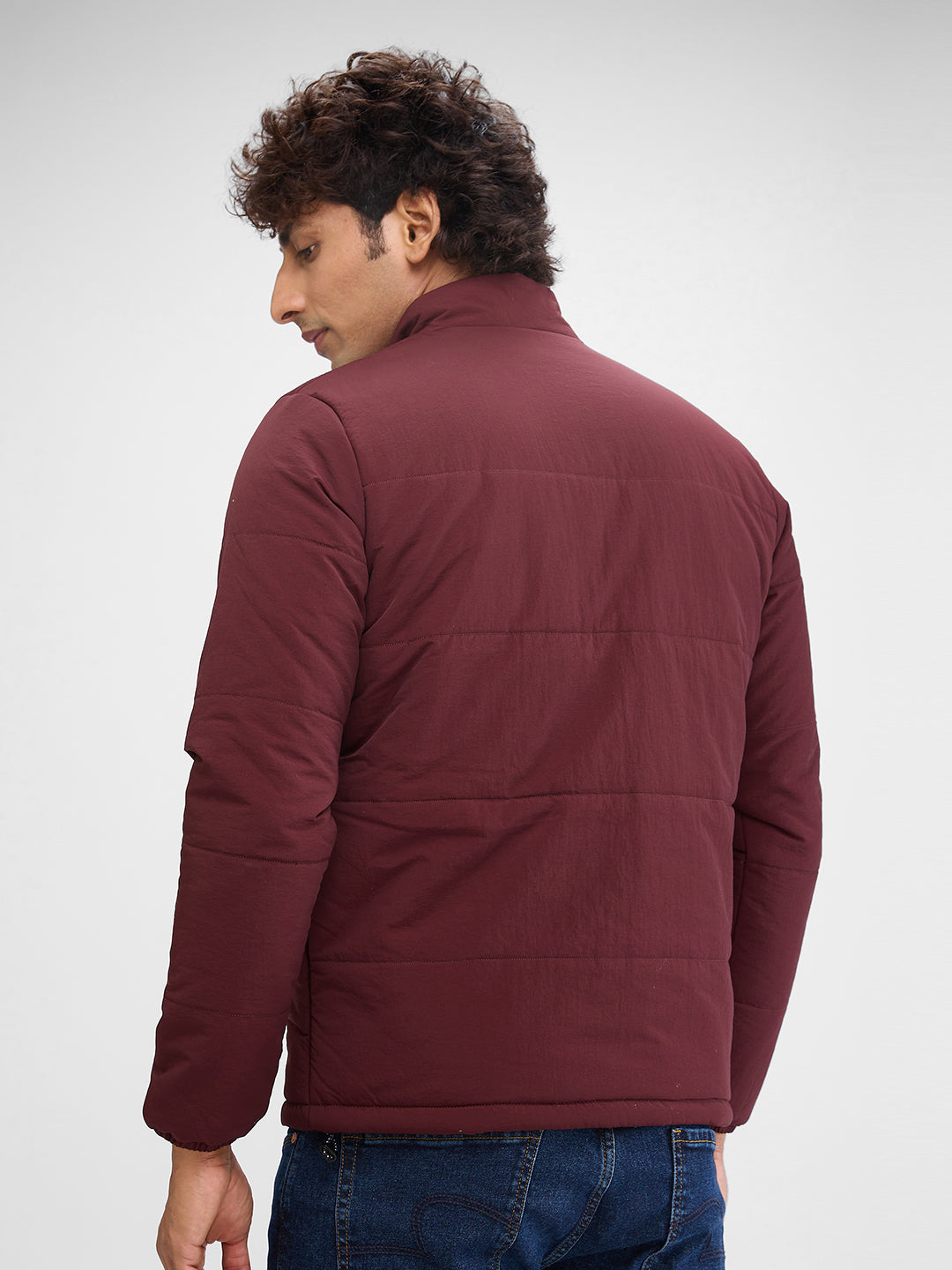 Spykar Deep Wine Red Nylon Full Sleeve Jacket For Men