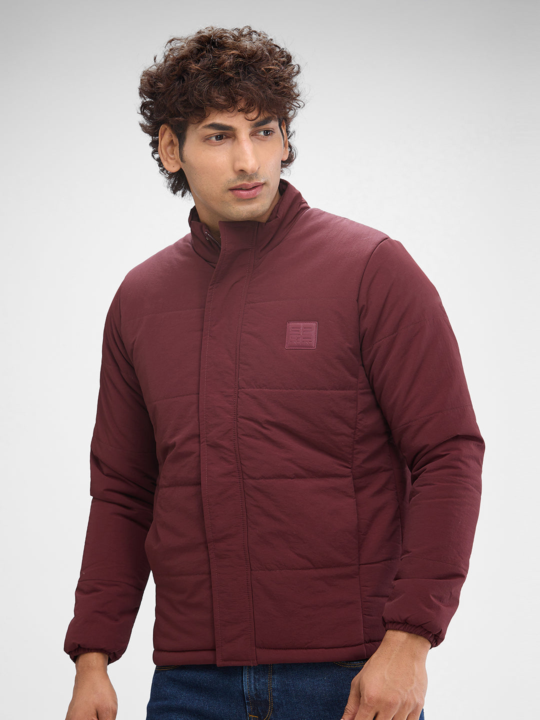 Spykar Deep Wine Red Nylon Full Sleeve Jacket For Men