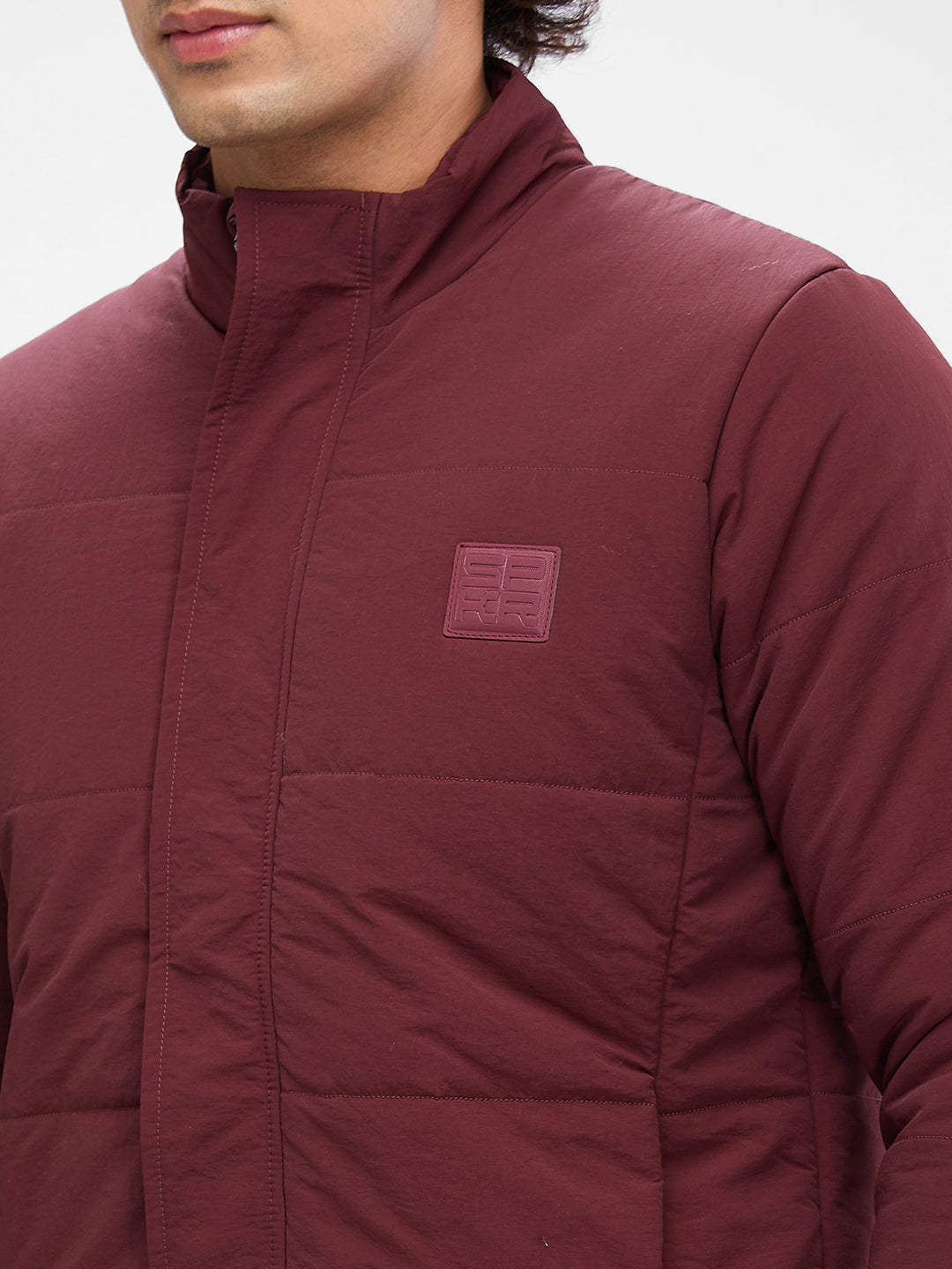 Spykar Deep Wine Red Nylon Full Sleeve Jacket For Men