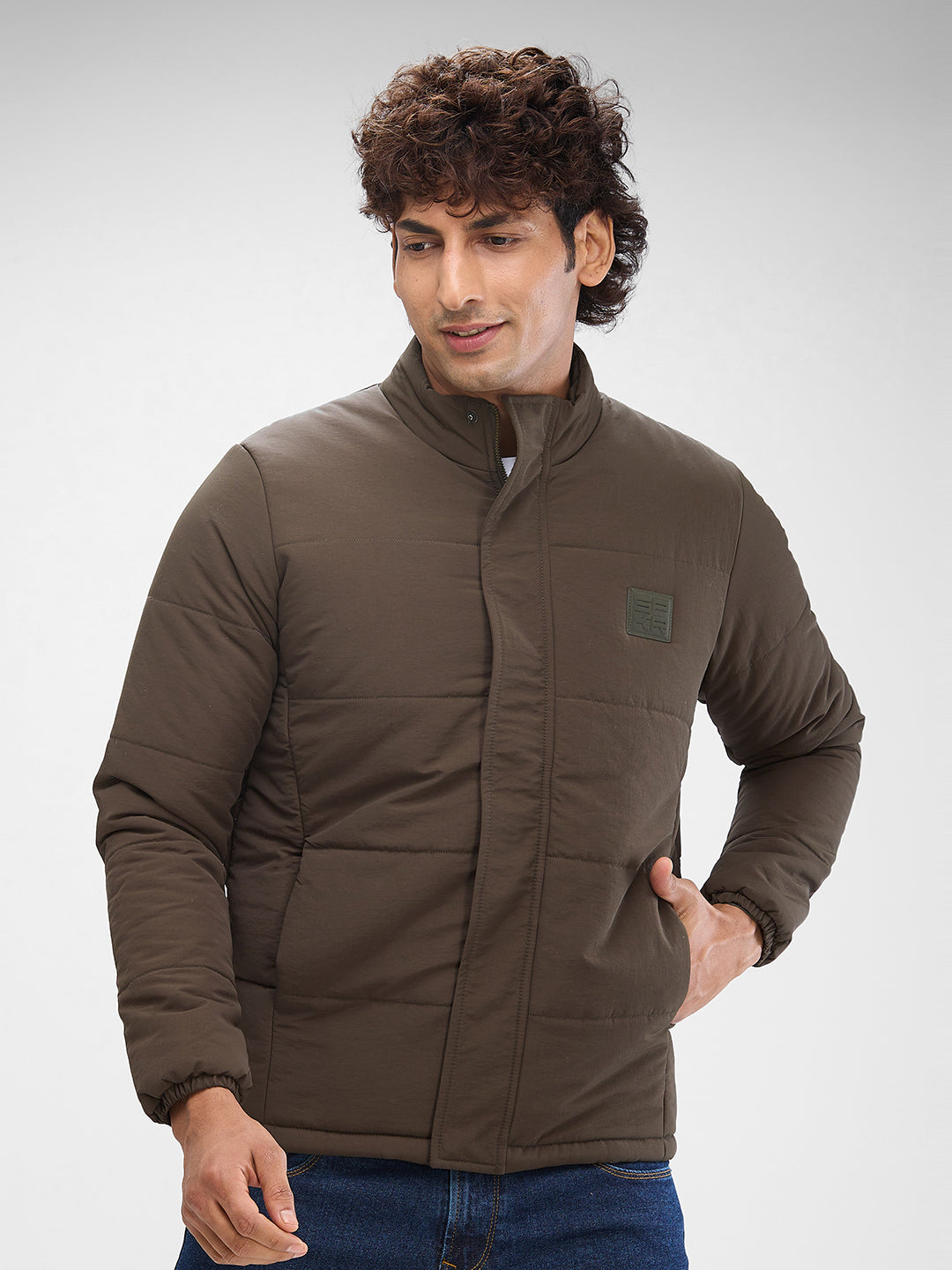 Spykar Military Green Nylon Full Sleeve Jacket For Men