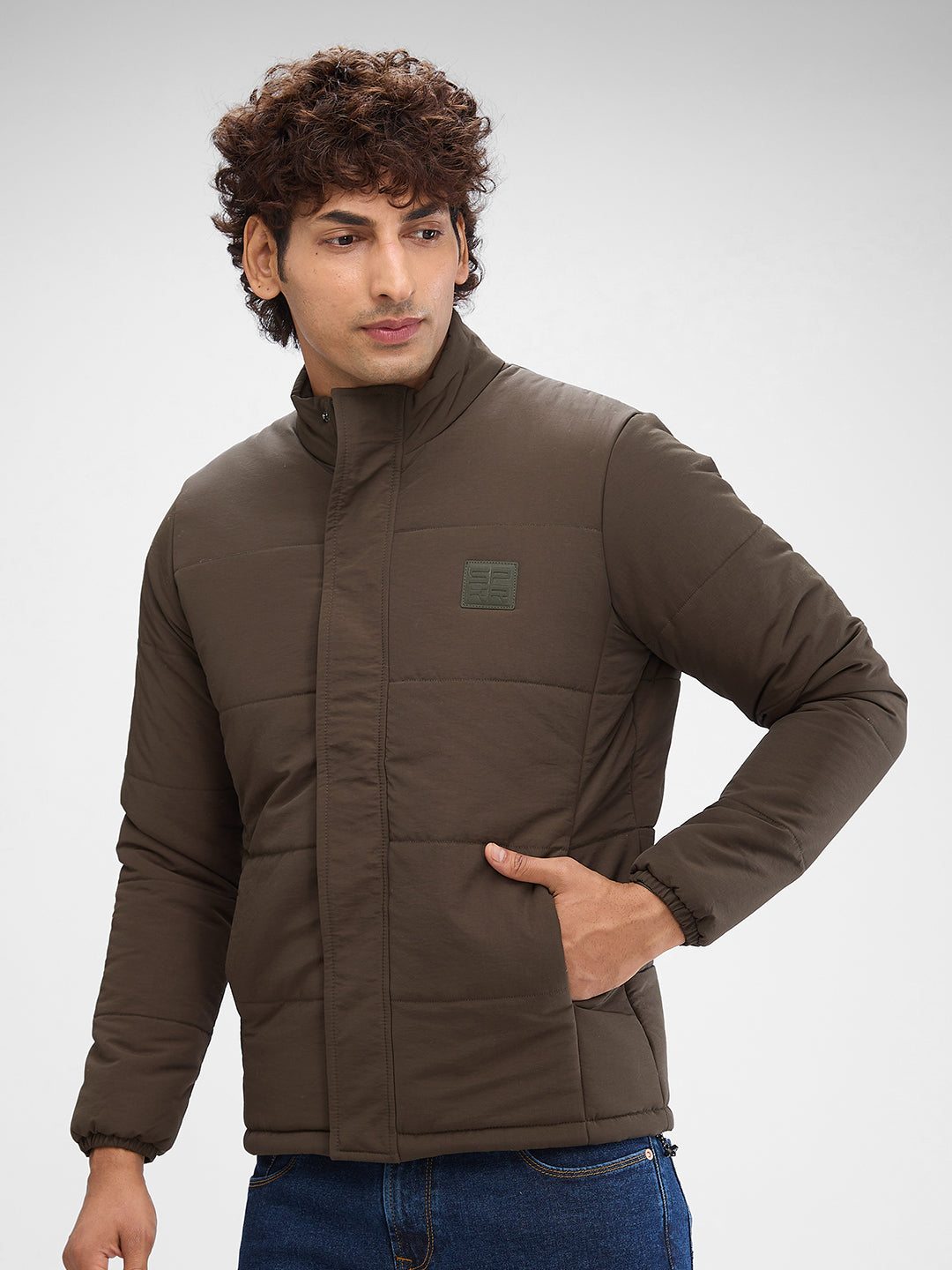 Spykar Military Green Nylon Full Sleeve Jacket For Men