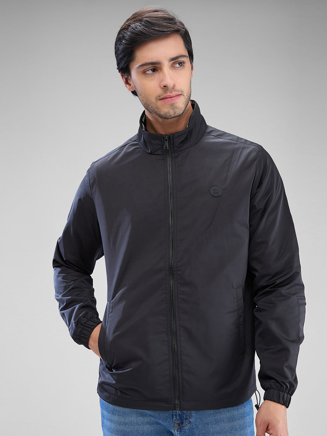 Spykar Jet Black Polyester Full Sleeve Jacket For Men