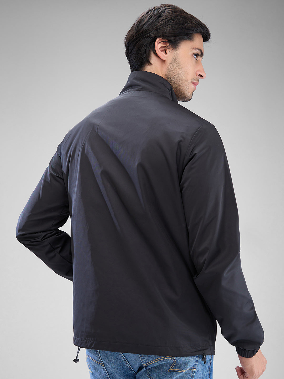 Spykar Jet Black Polyester Full Sleeve Jacket For Men