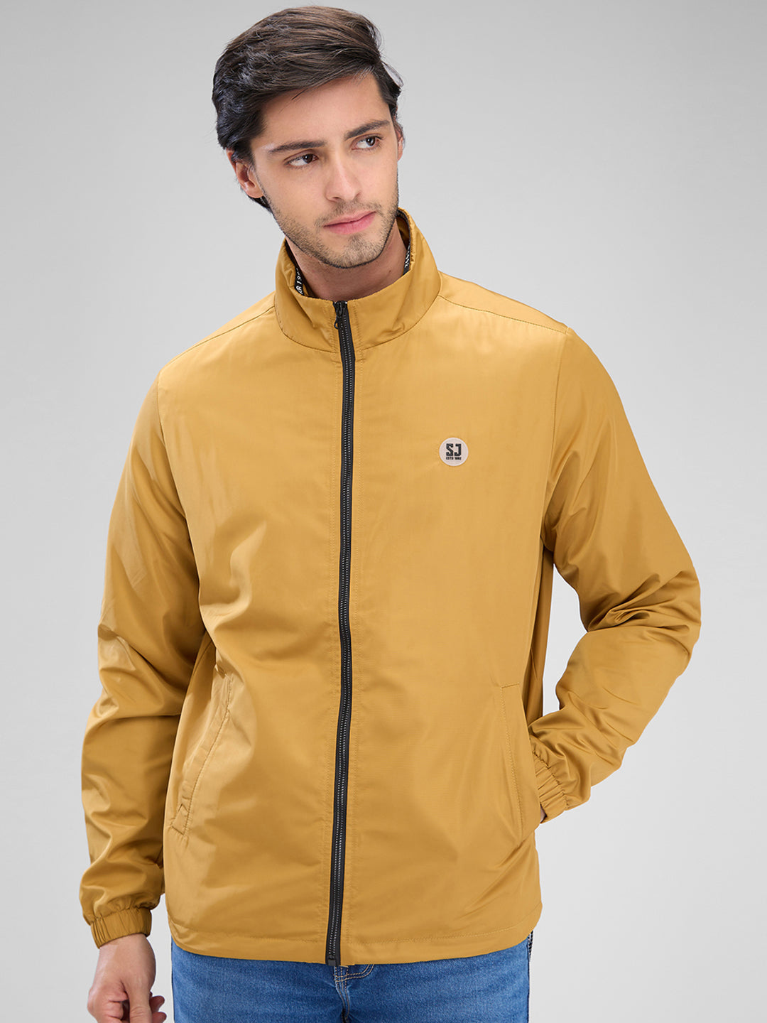 Spykar Mustard Yellow Polyester Full Sleeve Jacket For Men