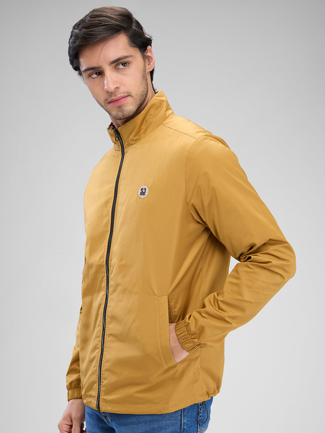 Spykar Mustard Yellow Polyester Full Sleeve Jacket For Men