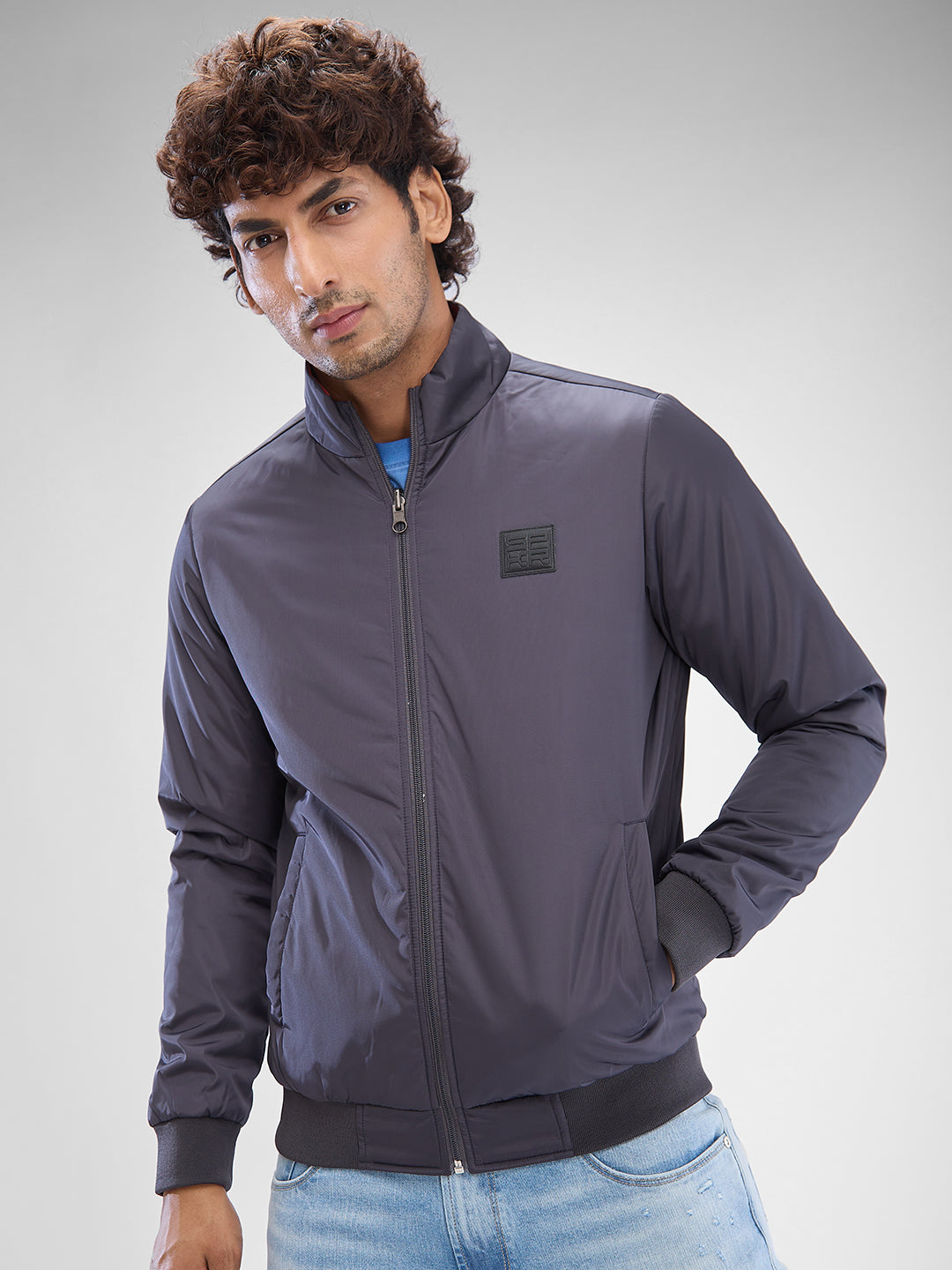 Spykar Charcoal Grey Polyester Full Sleeve Jacket For Men