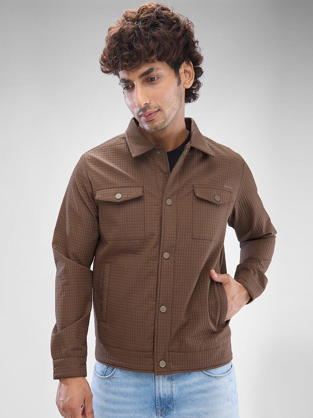 Spykar Bison Brown Polyester Full Sleeve Jacket For Men