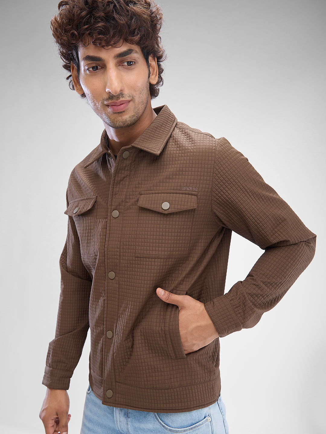 Spykar Bison Brown Polyester Full Sleeve Jacket For Men