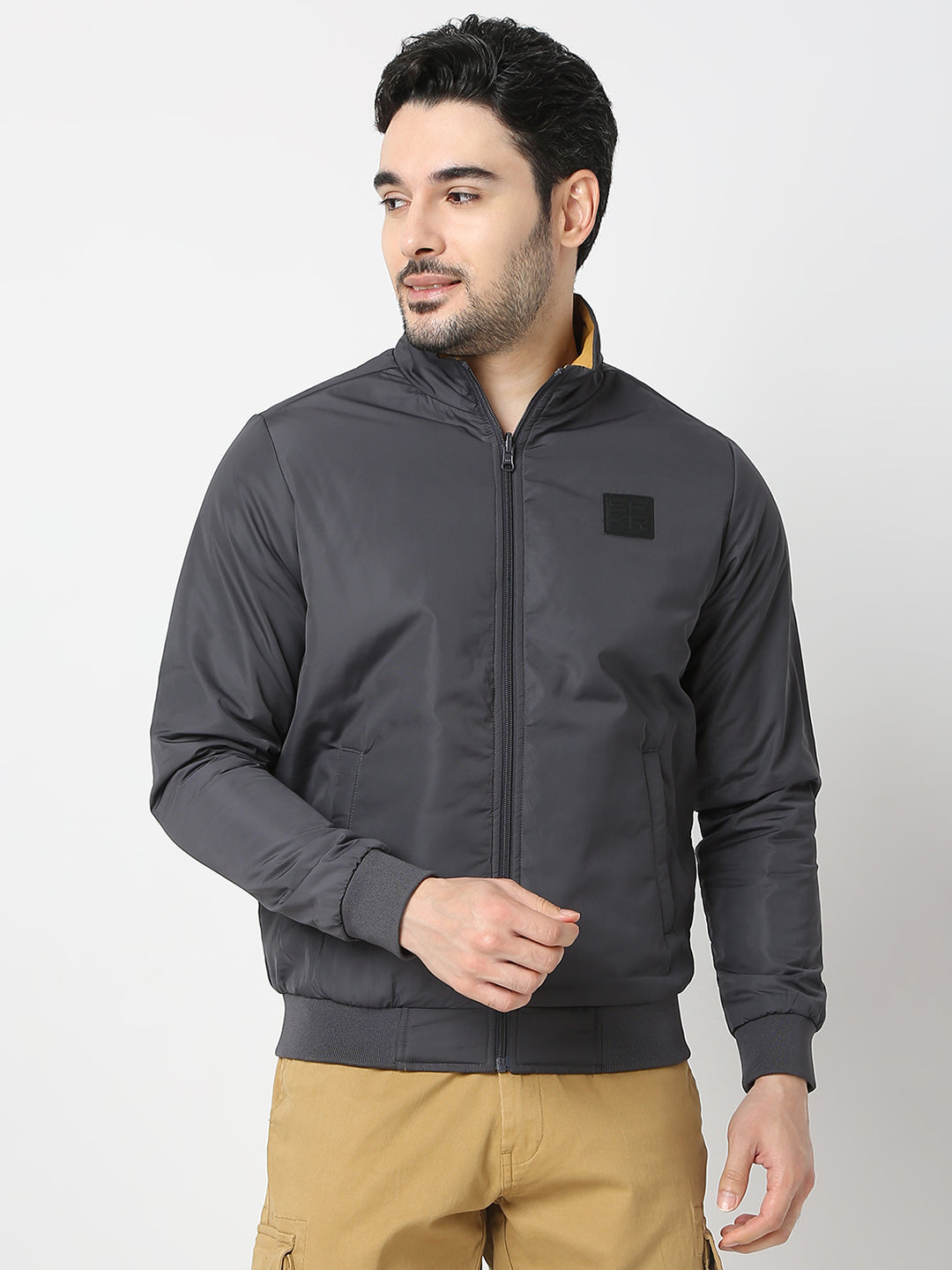 Spykar Charcoal Grey Long Sleeves Reversible Jackets For Men