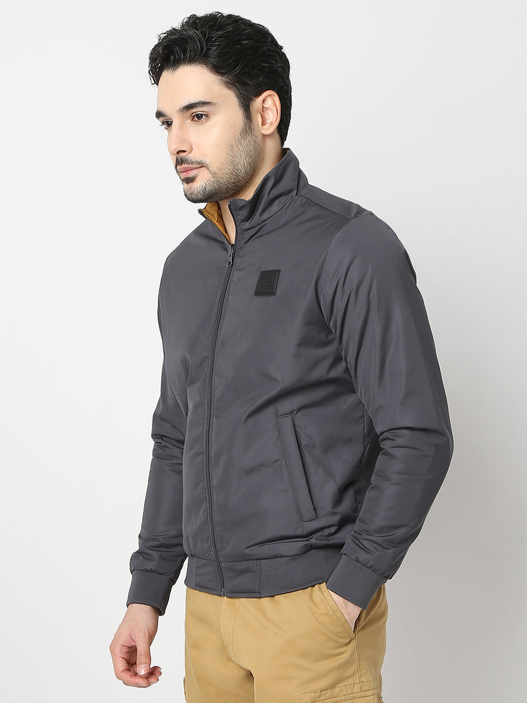 Spykar Charcoal Grey Long Sleeves Reversible Jackets For Men