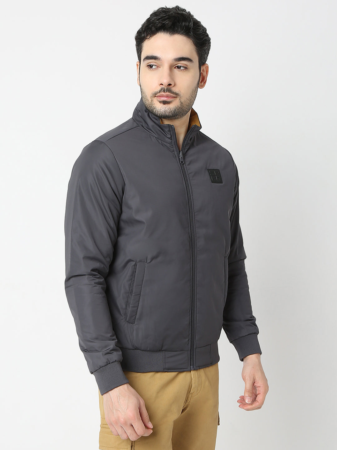 Spykar Charcoal Grey Long Sleeves Reversible Jackets For Men