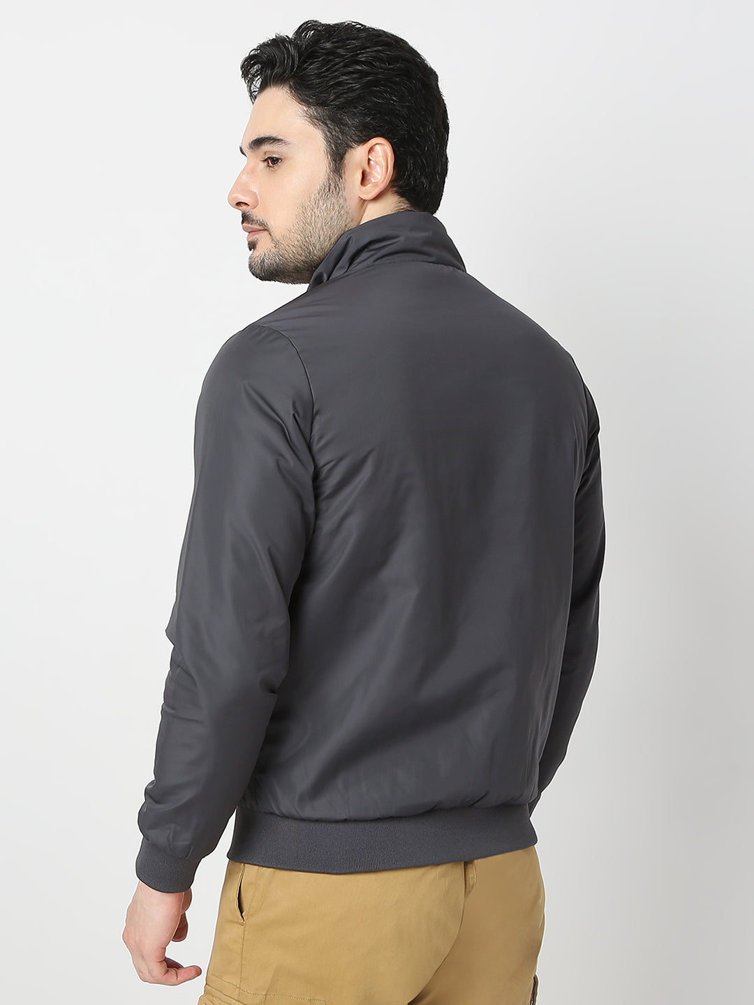 Spykar Charcoal Grey Long Sleeves Reversible Jackets For Men