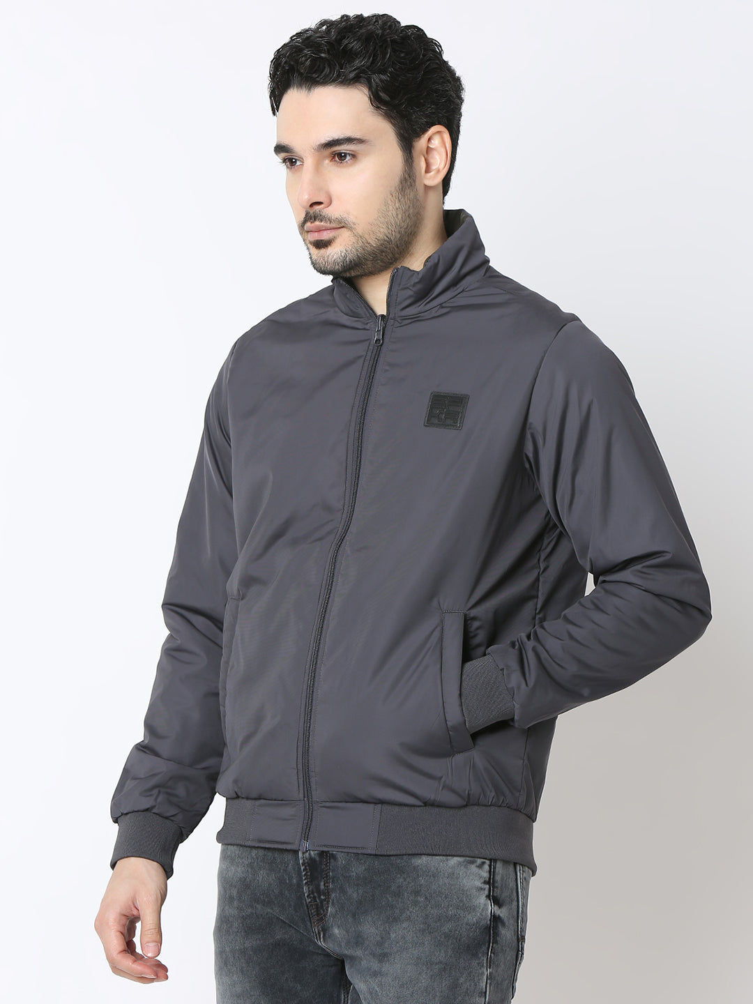 Spykar Charcoal Grey Reversible Jacket For Men