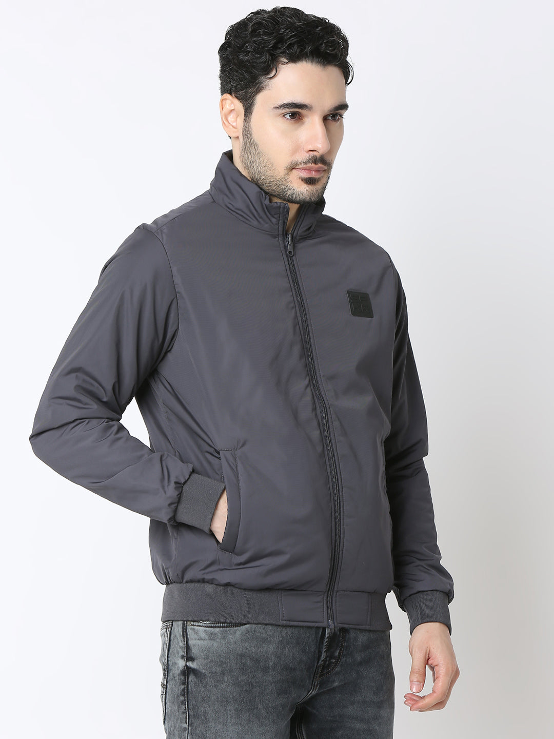 Spykar Charcoal Grey Reversible Jacket For Men