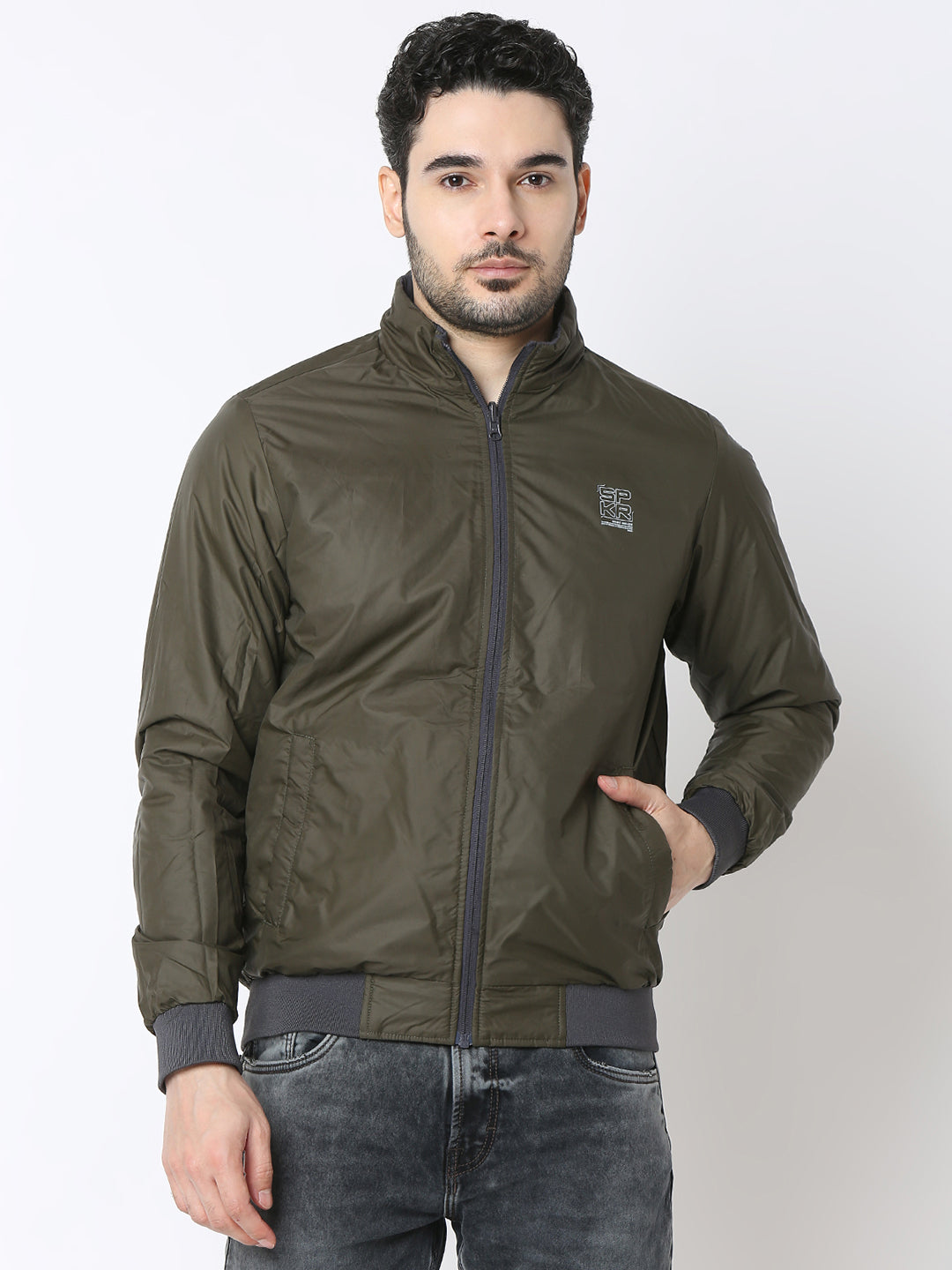 Spykar Charcoal Grey Reversible Jacket For Men