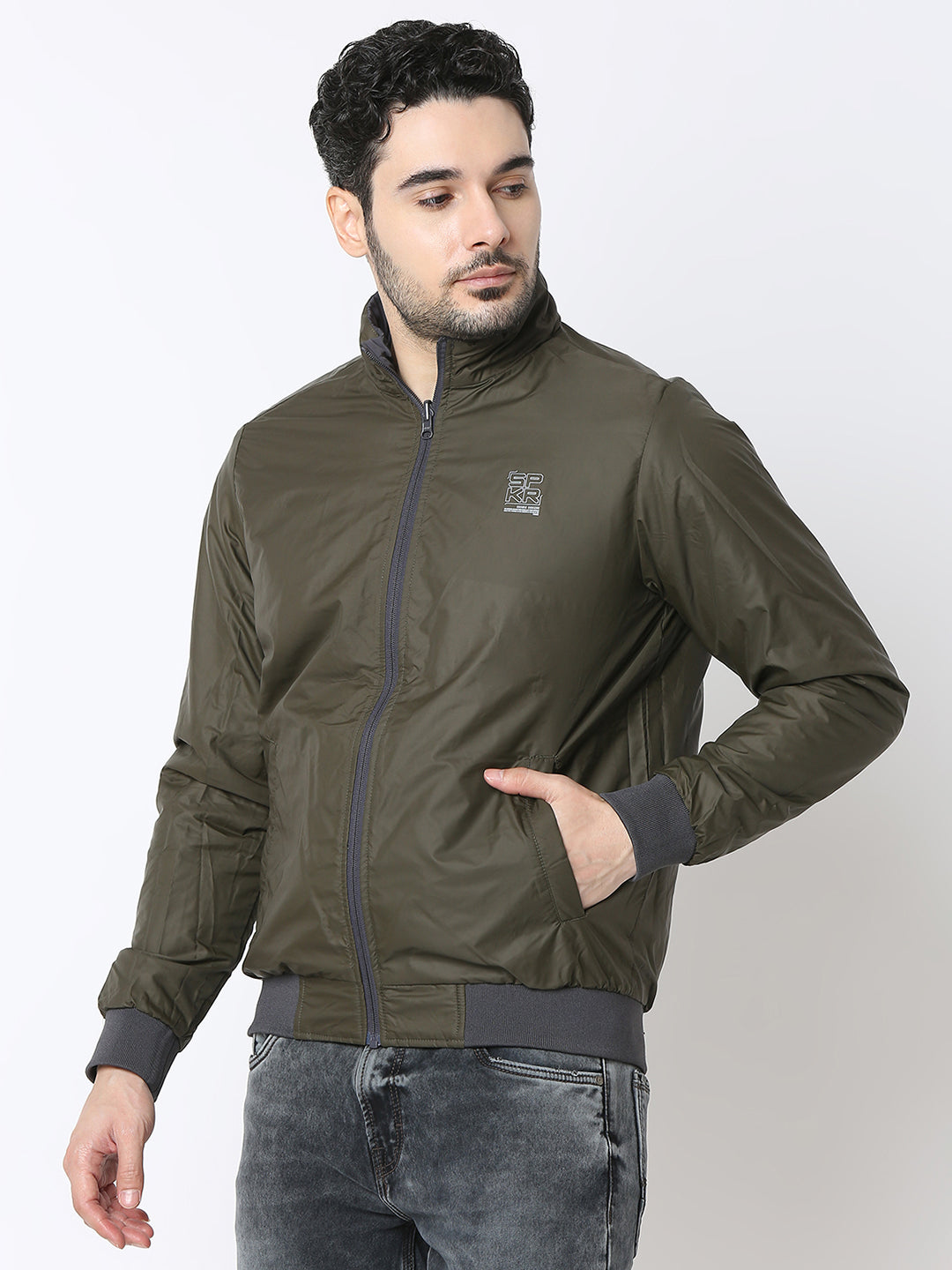 Spykar Charcoal Grey Reversible Jacket For Men