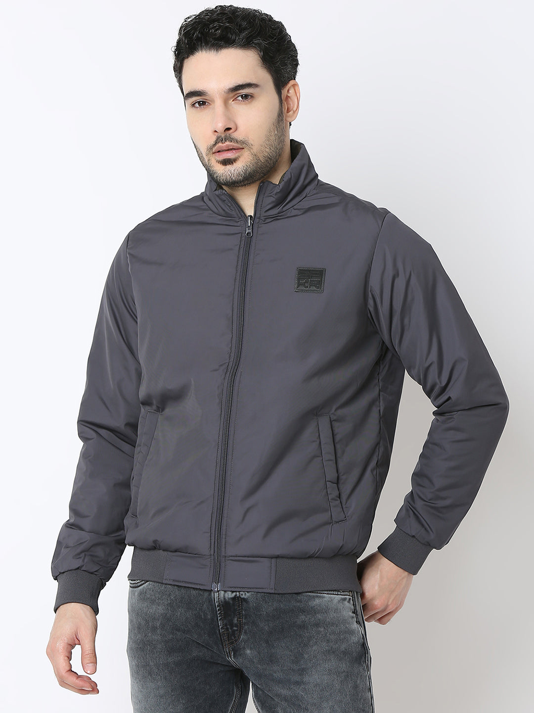 Spykar Charcoal Grey Reversible Jacket For Men