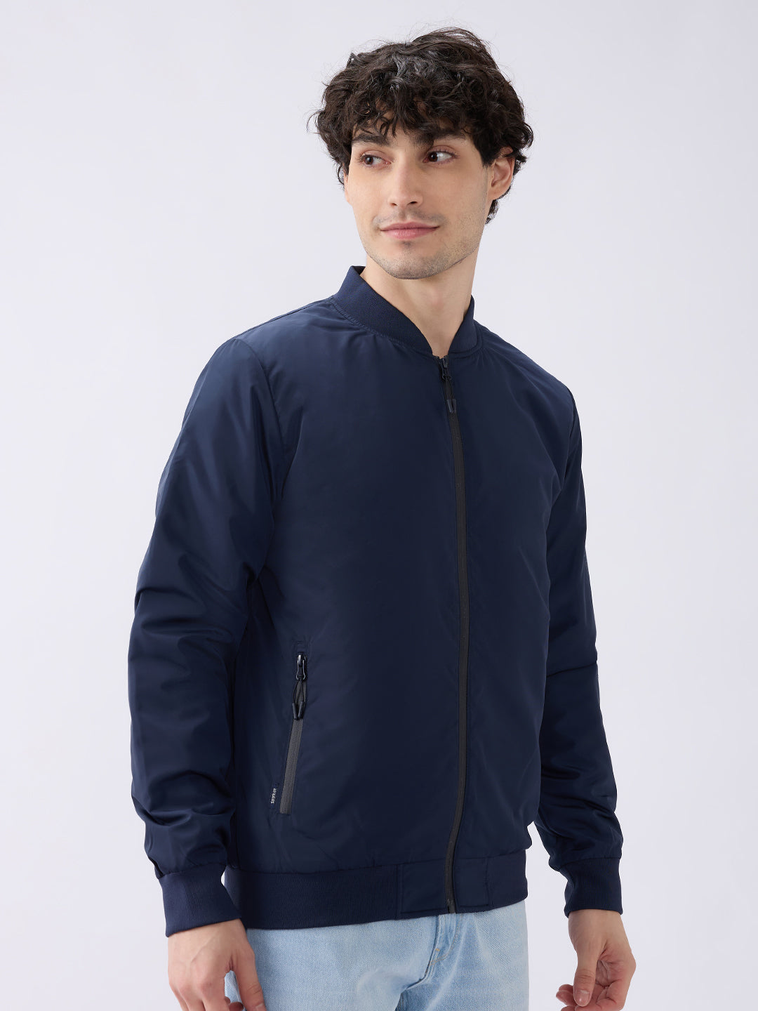 Spykar Solid Navy Blue Straight Fit Jackets For Men