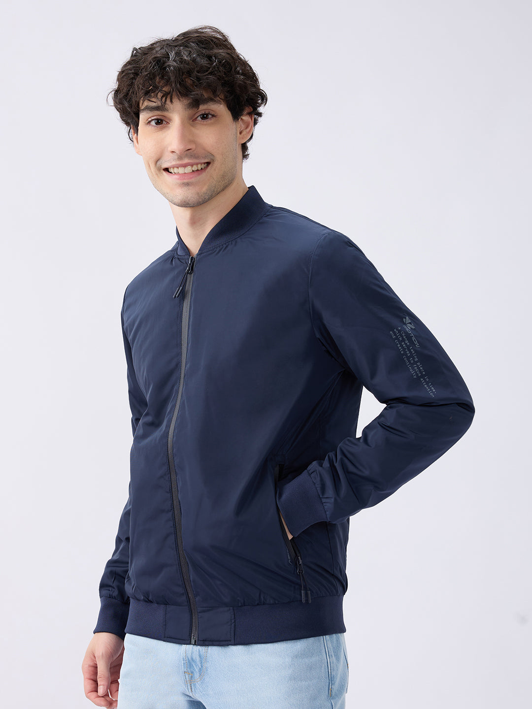 Spykar Solid Navy Blue Straight Fit Jackets For Men