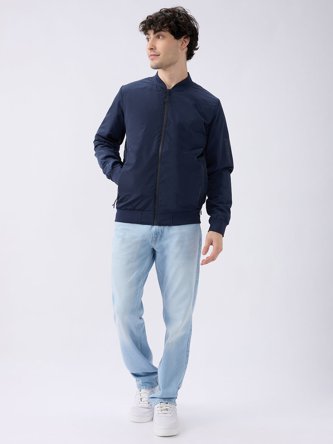 Spykar Solid Navy Blue Straight Fit Jackets For Men