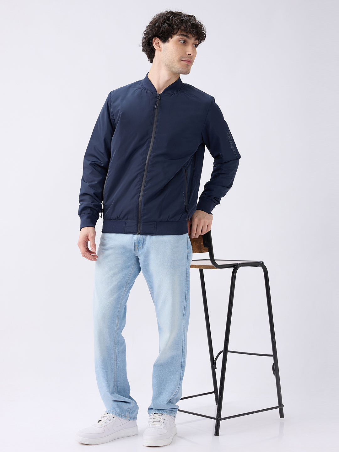 Spykar Solid Navy Blue Straight Fit Jackets For Men