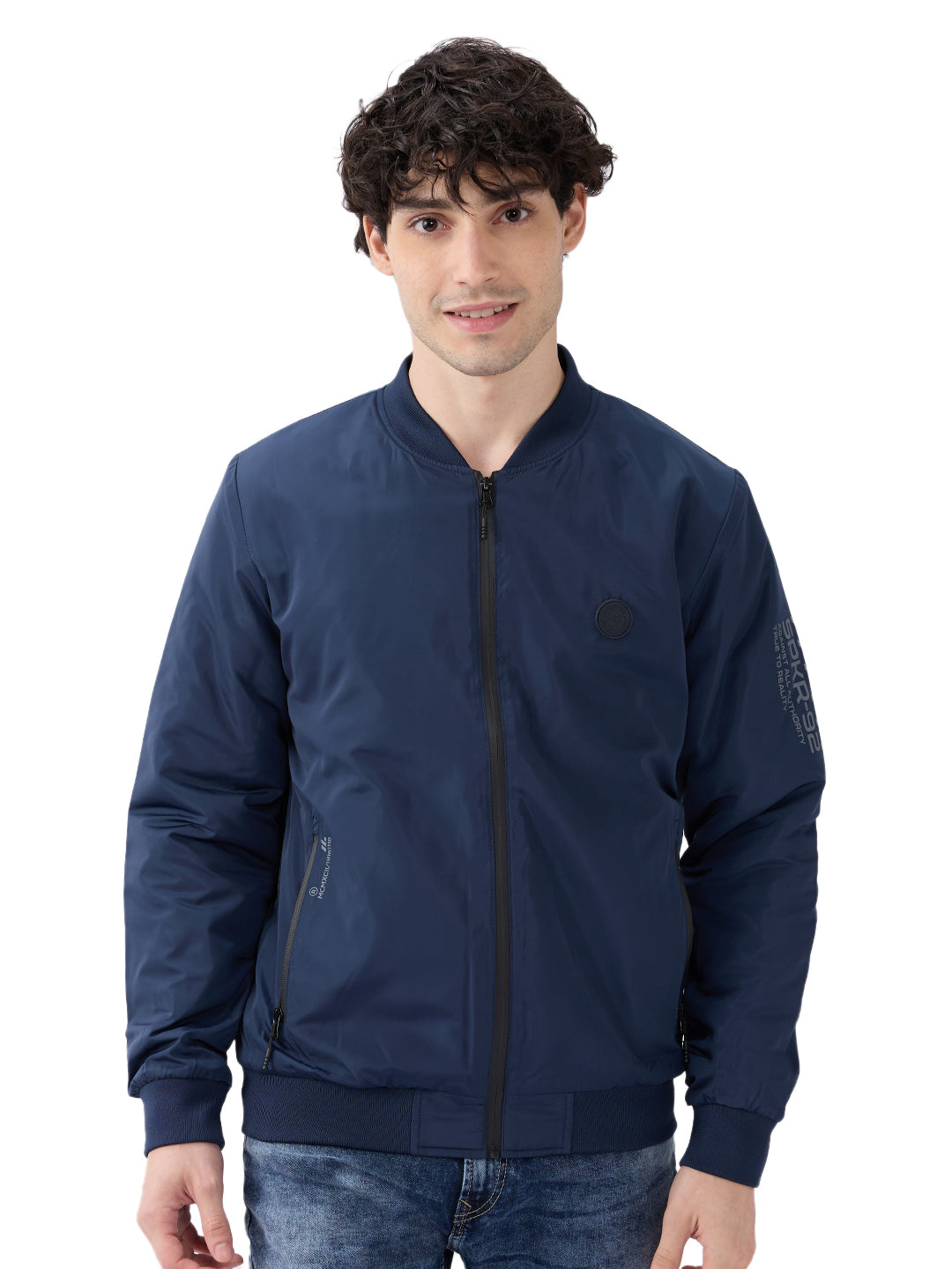 Spykar Solid Navy Blue Straight Fit Jackets For Men