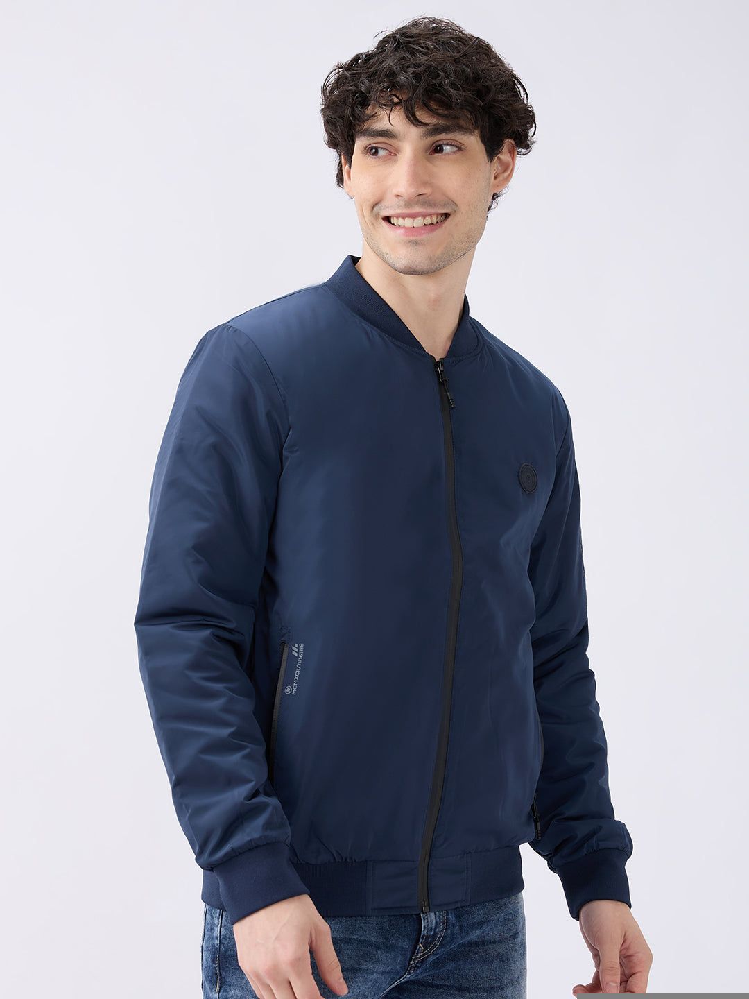 Spykar Solid Navy Blue Straight Fit Jackets For Men