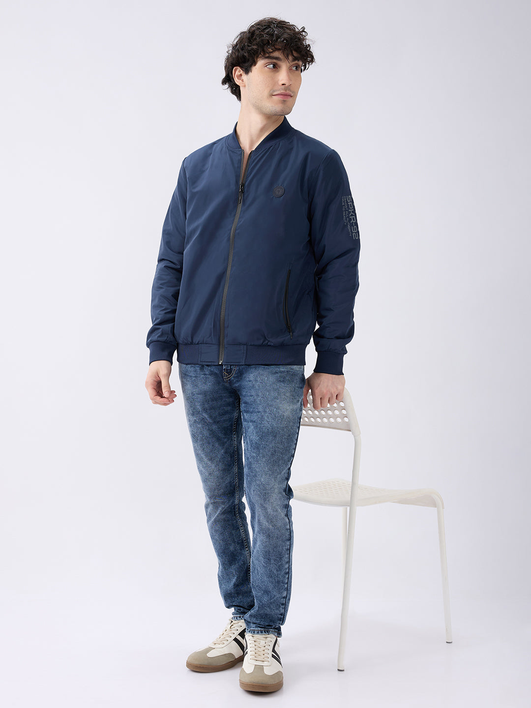 Spykar Solid Navy Blue Straight Fit Jackets For Men