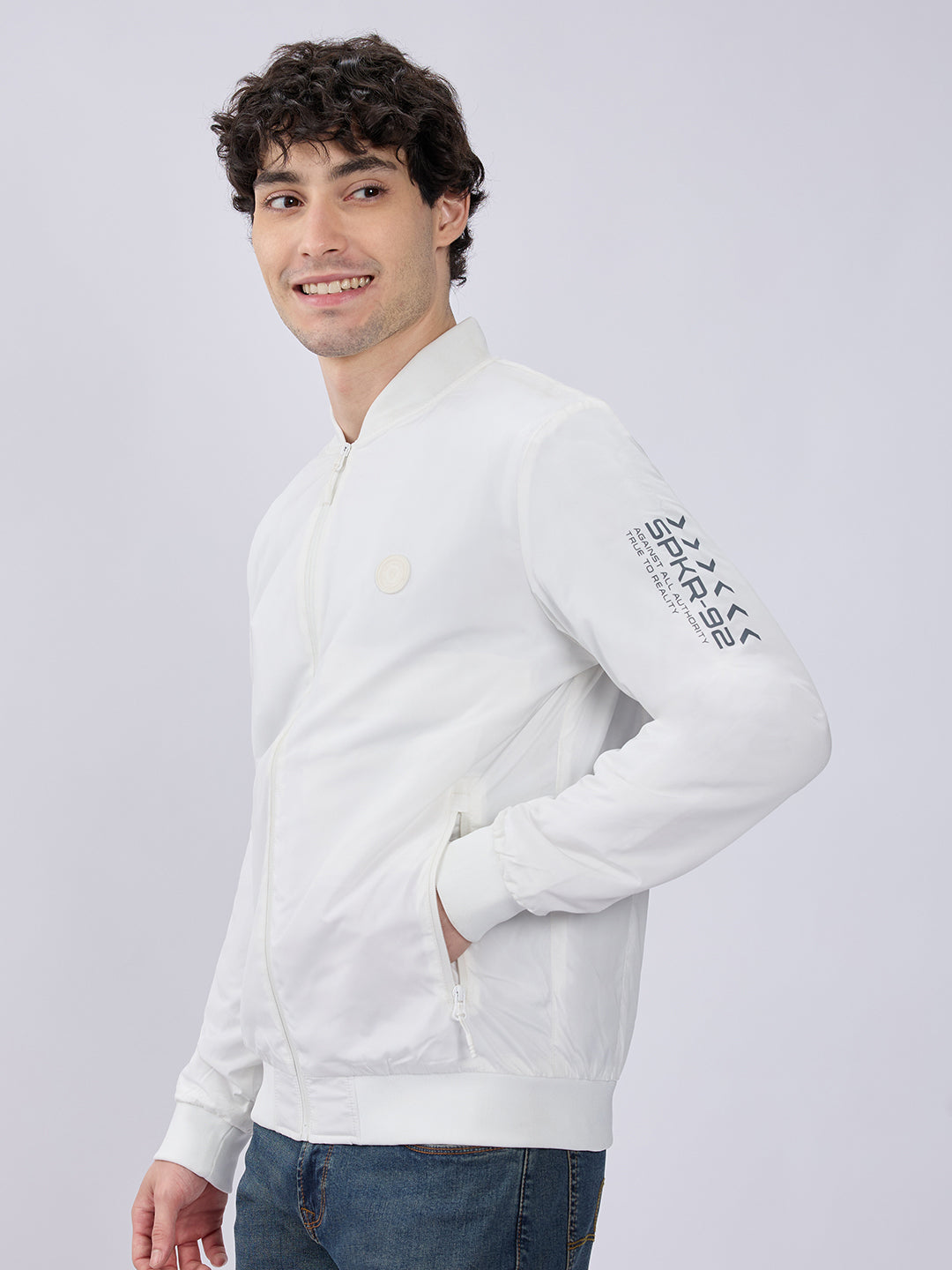 Spykar Solid White Straight Fit Jackets For Men