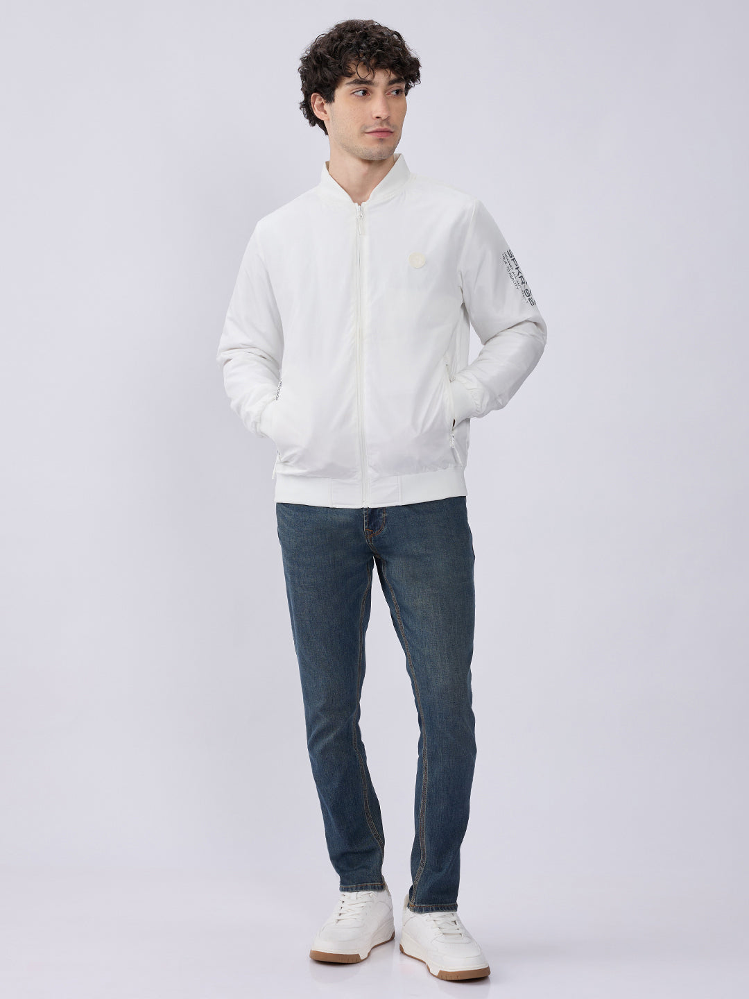 Spykar Solid White Straight Fit Jackets For Men