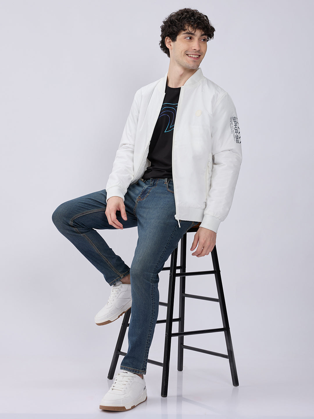 Spykar Solid White Straight Fit Jackets For Men