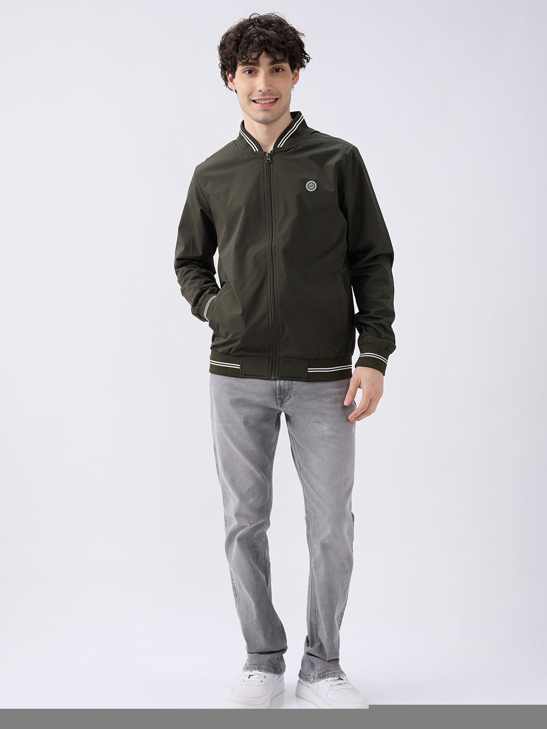 Spykar Olive Green Straight Fit Casual Jackets For Men