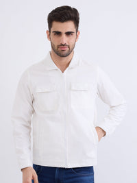 Men Jacket Off White Straight Fit