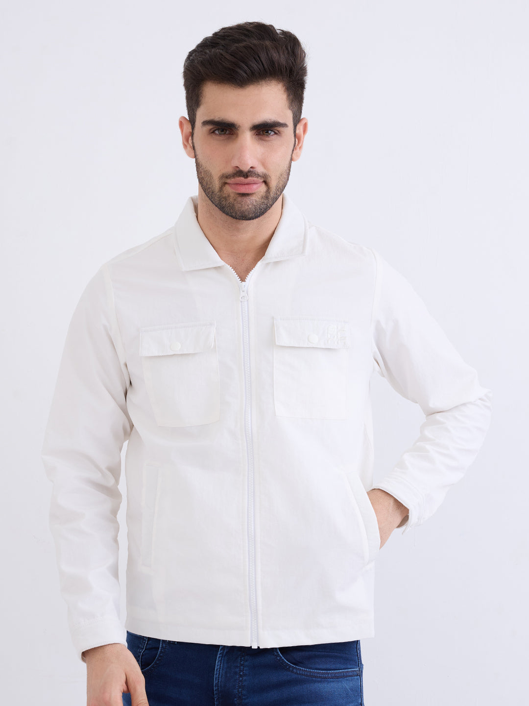 Men Jacket Off White Straight Fit