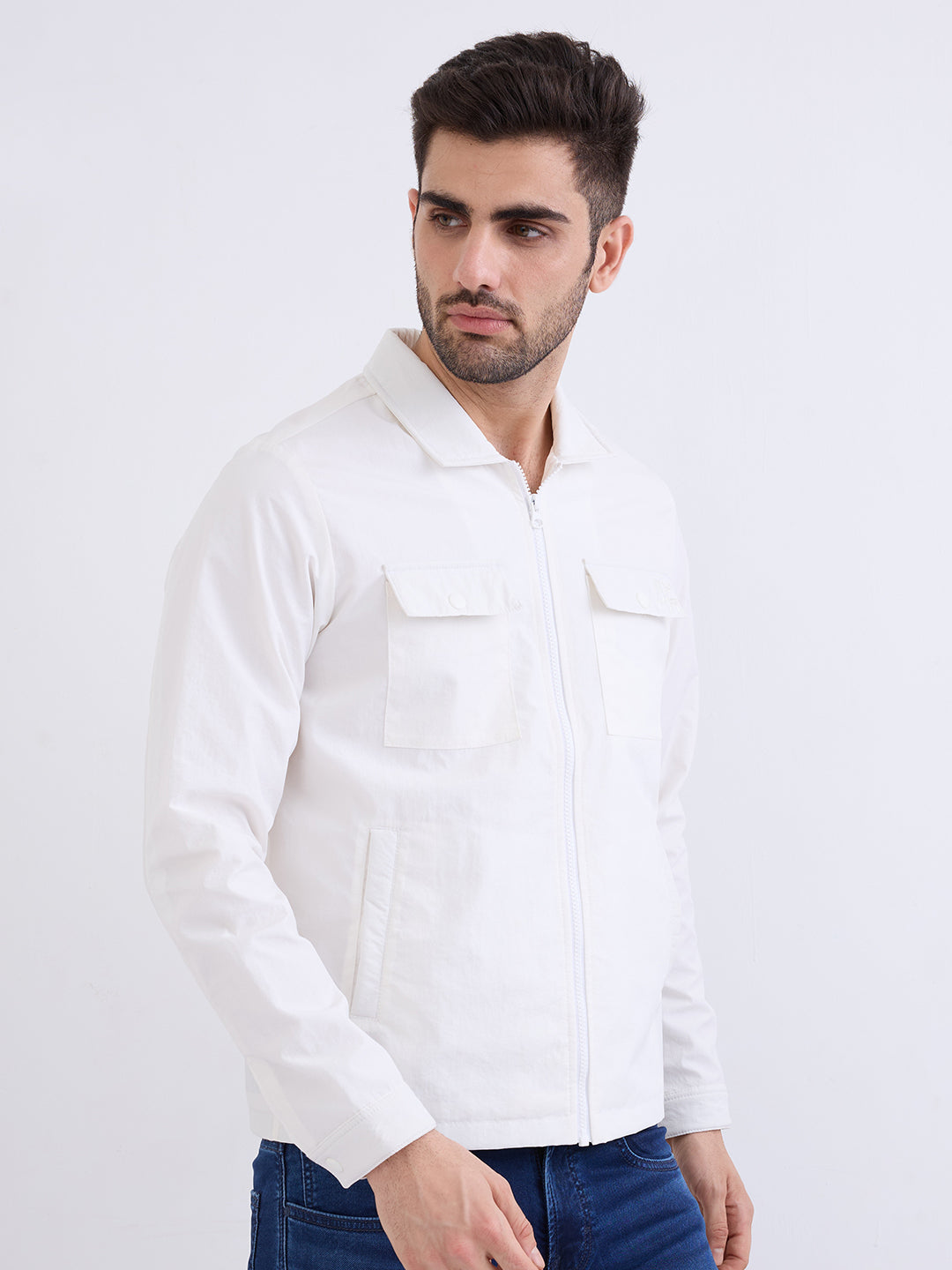 Men Jacket Off White Straight Fit