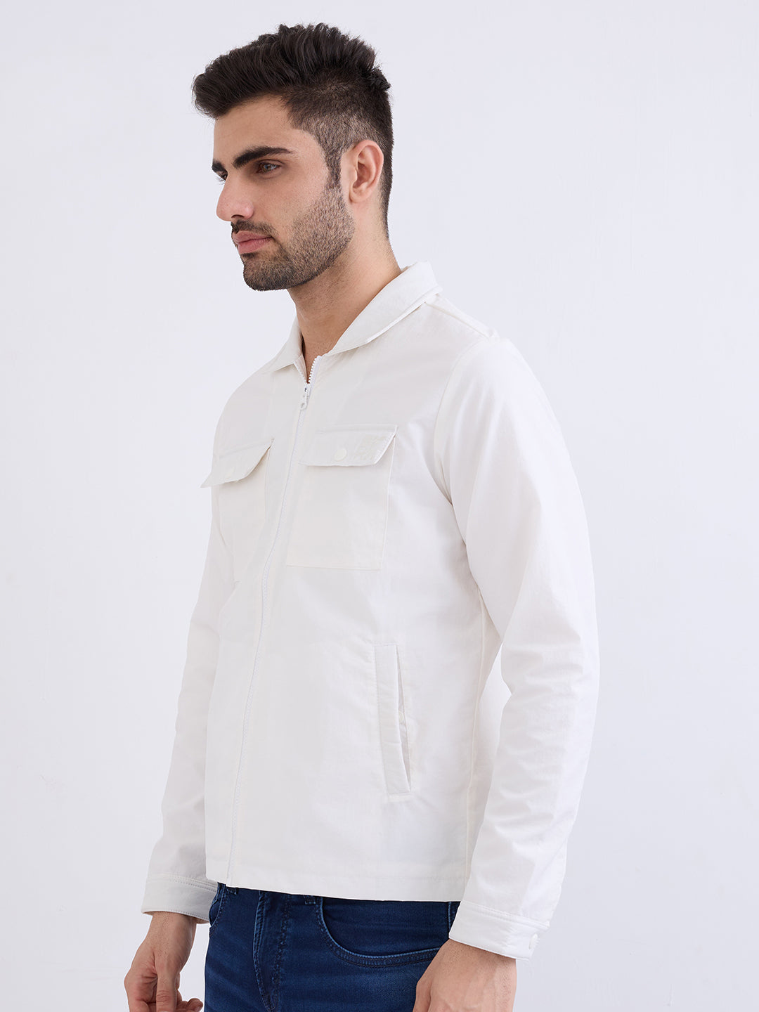 Spykar Off White Straight Fit Casual Jackets For Men