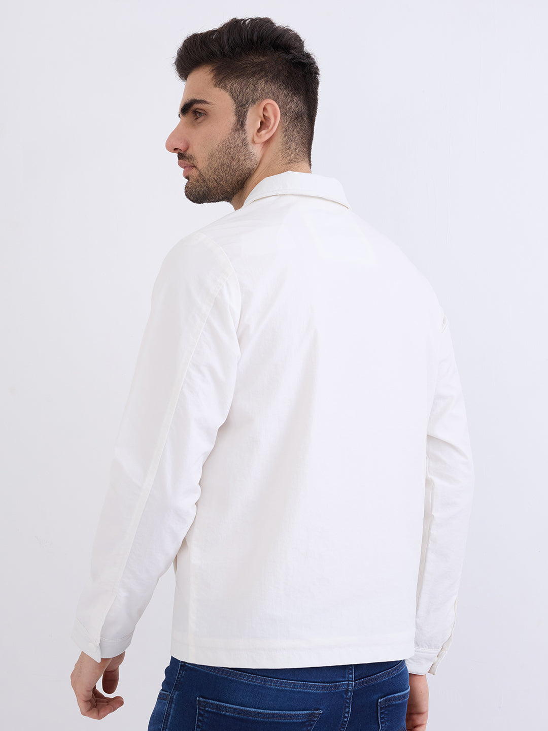Spykar Off White Straight Fit Casual Jackets For Men