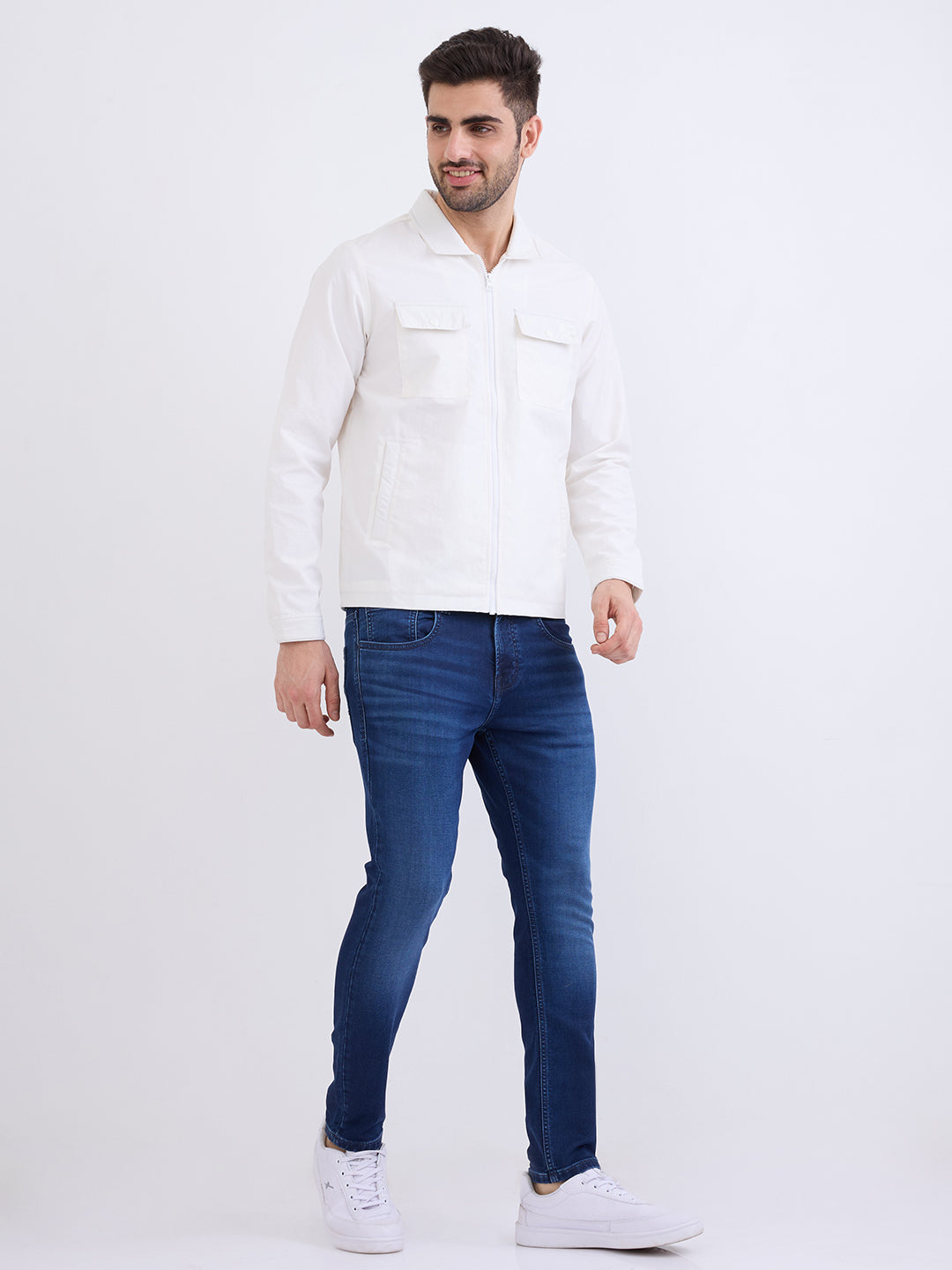 Spykar Off White Straight Fit Casual Jackets For Men