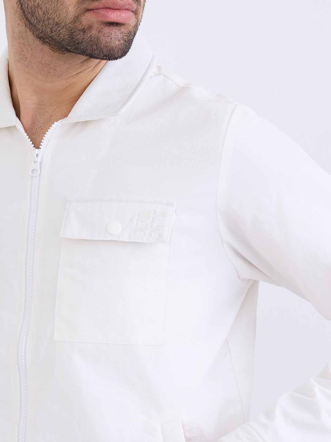 Men Jacket Off White Straight Fit