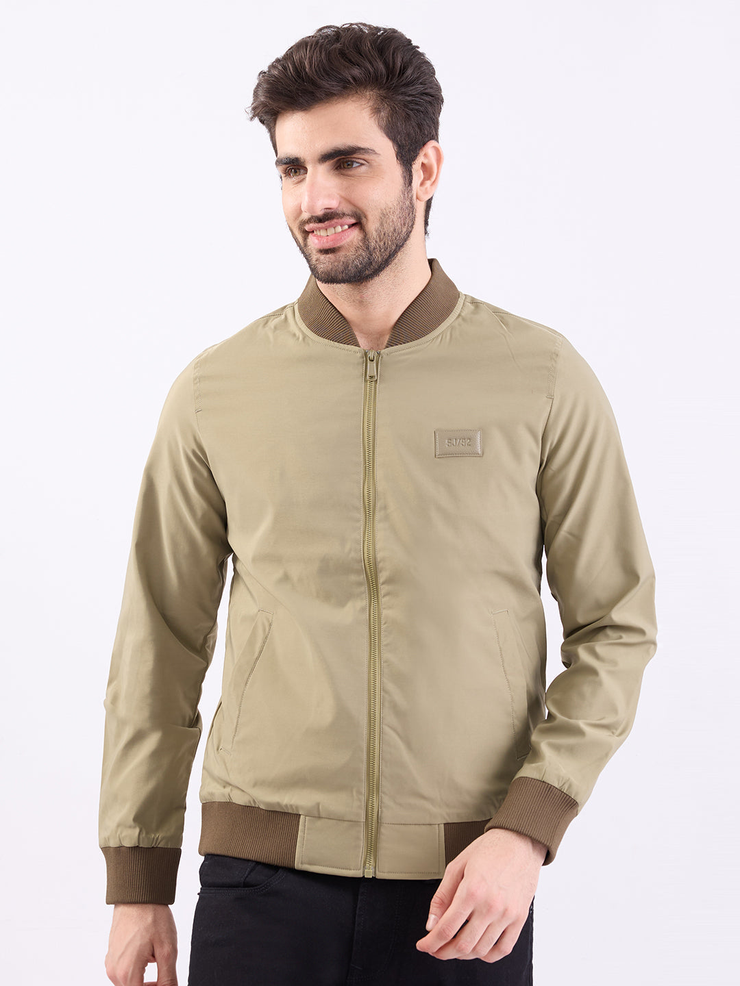 Men Jacket Green Straight Fit