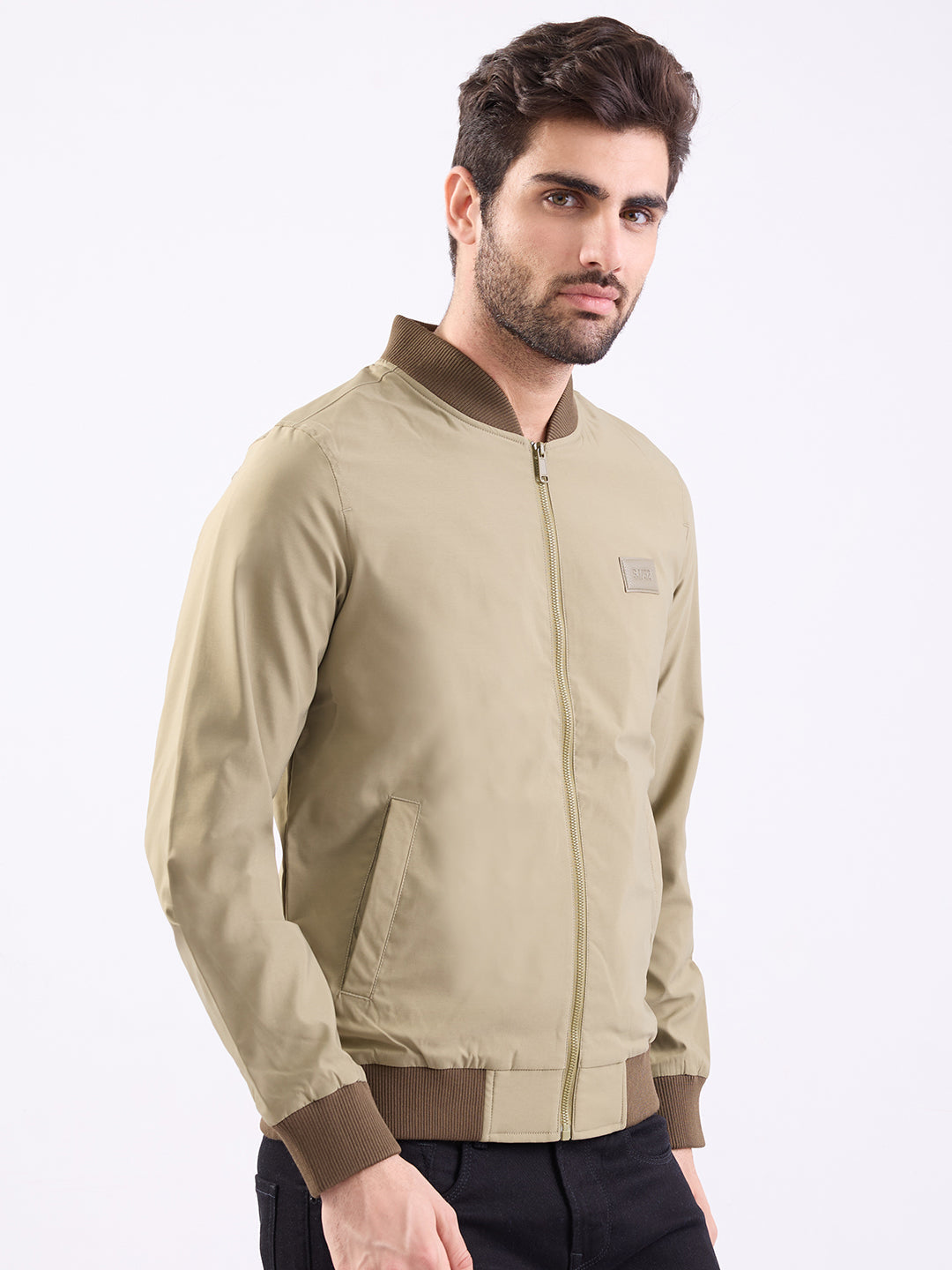 Men Jacket Green Straight Fit