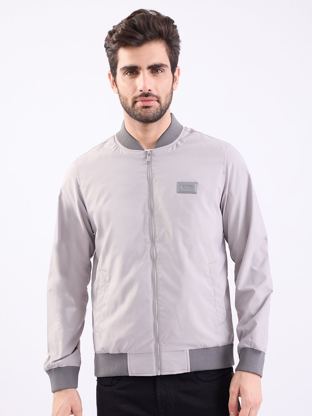 Men Jacket Grey Straight Fit
