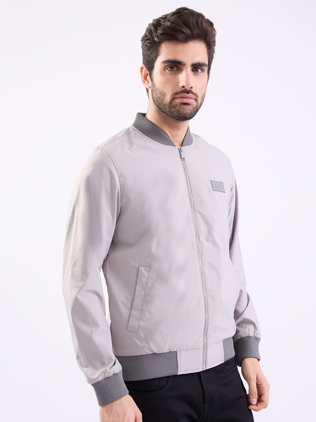 Men Jacket Grey Straight Fit