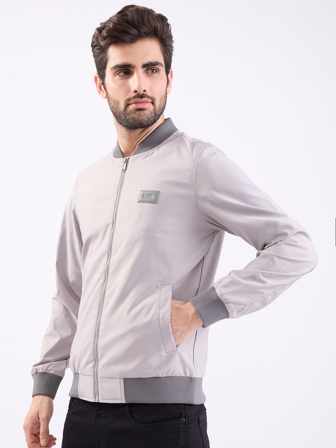 Men Jacket Grey Straight Fit
