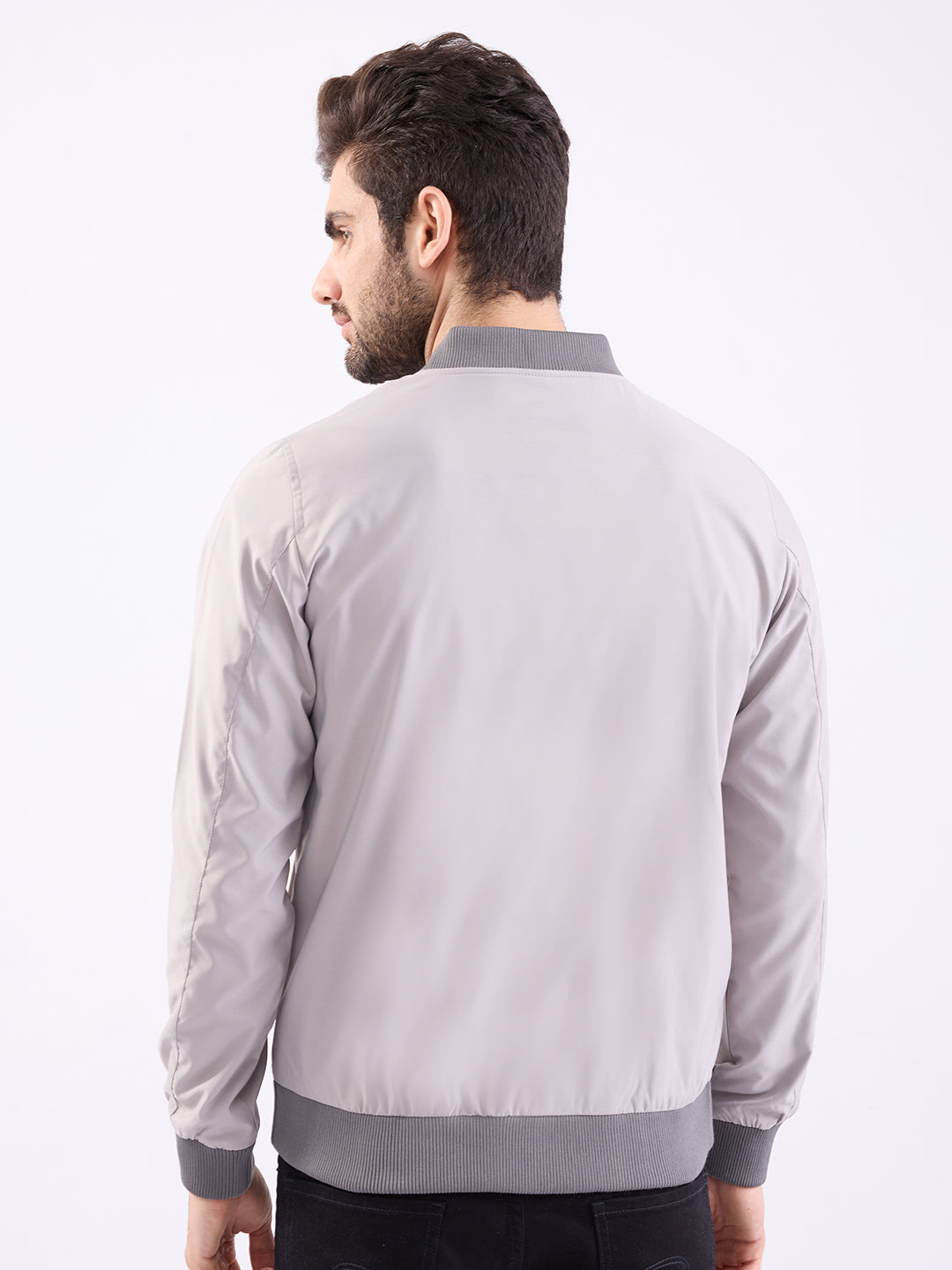 Men Jacket Grey Straight Fit