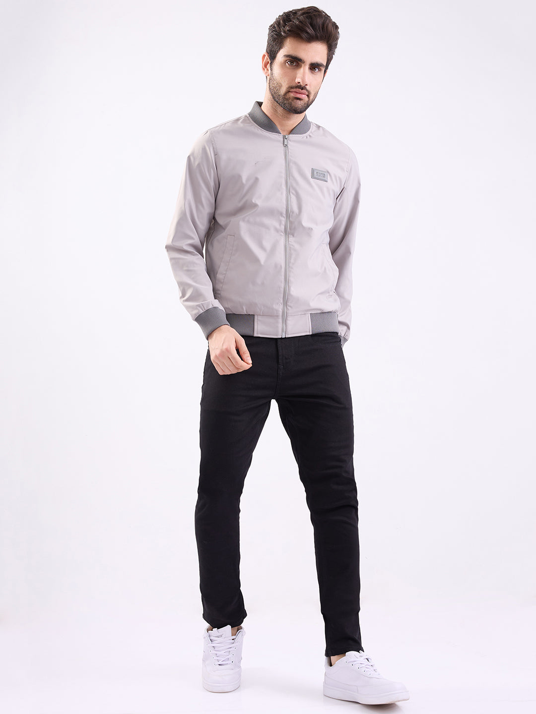 Men Jacket Grey Straight Fit