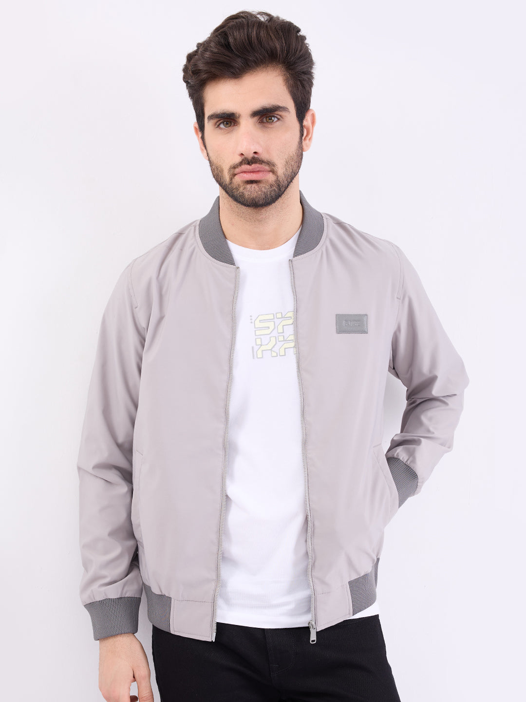 Men Jacket Grey Straight Fit