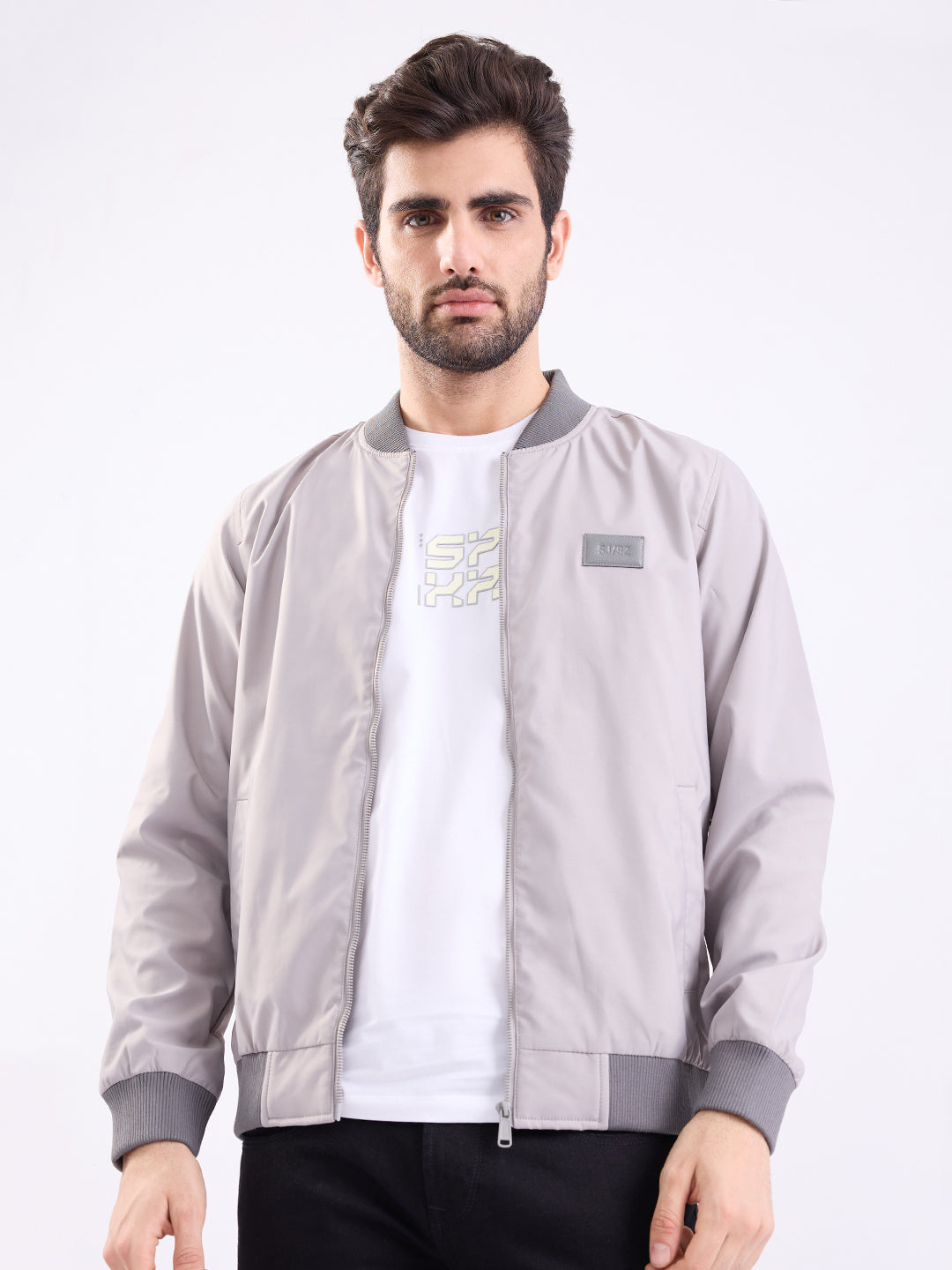 Men Jacket Grey Straight Fit