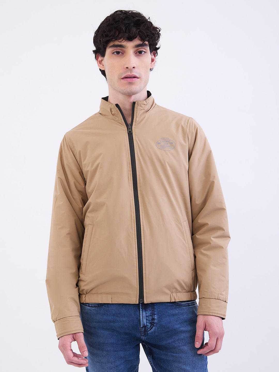 Men Jacket Green Straight Fit